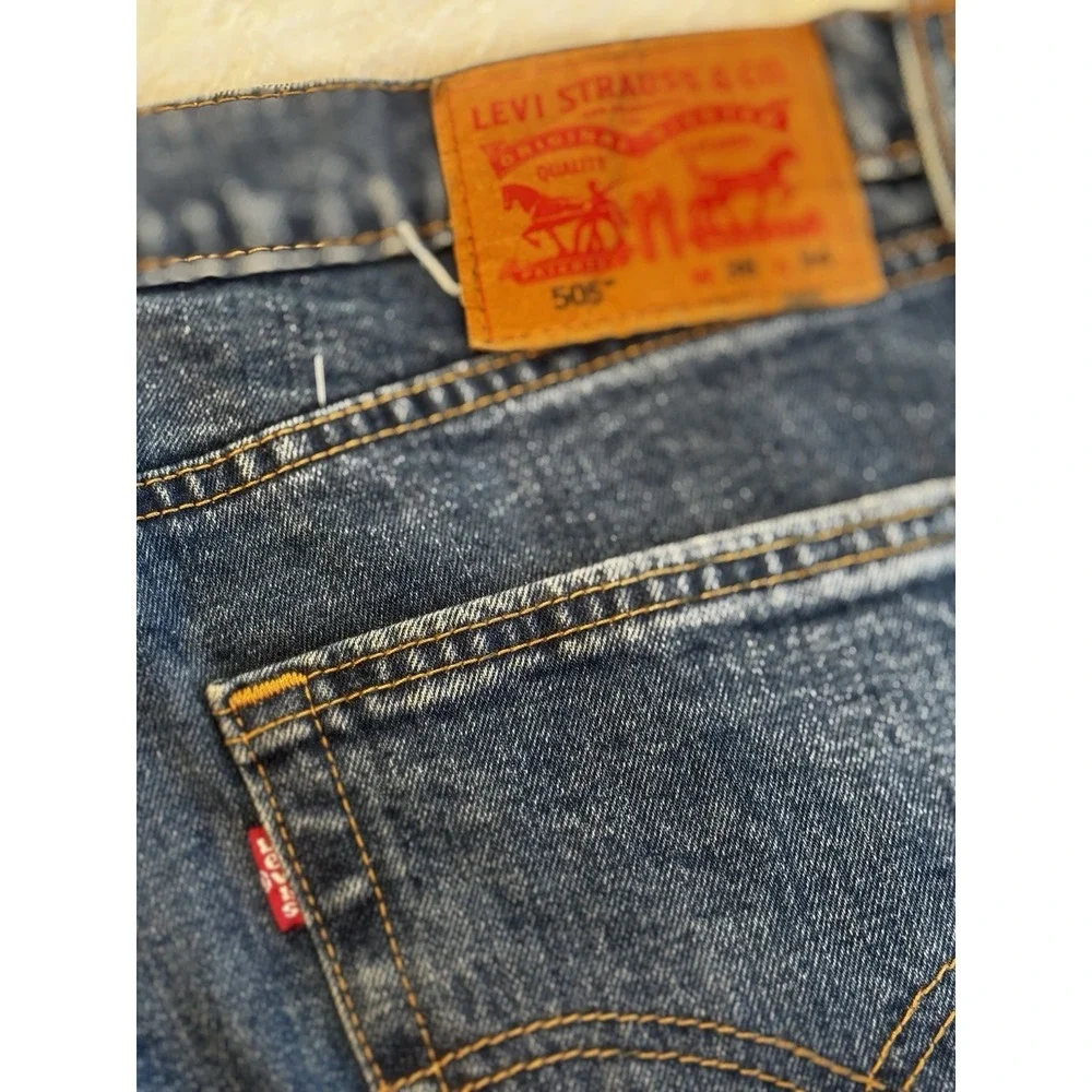 Levis 505‎ Jeans Mens 38x34 Blue Medium Wash Stretch Straight Denim Workwear